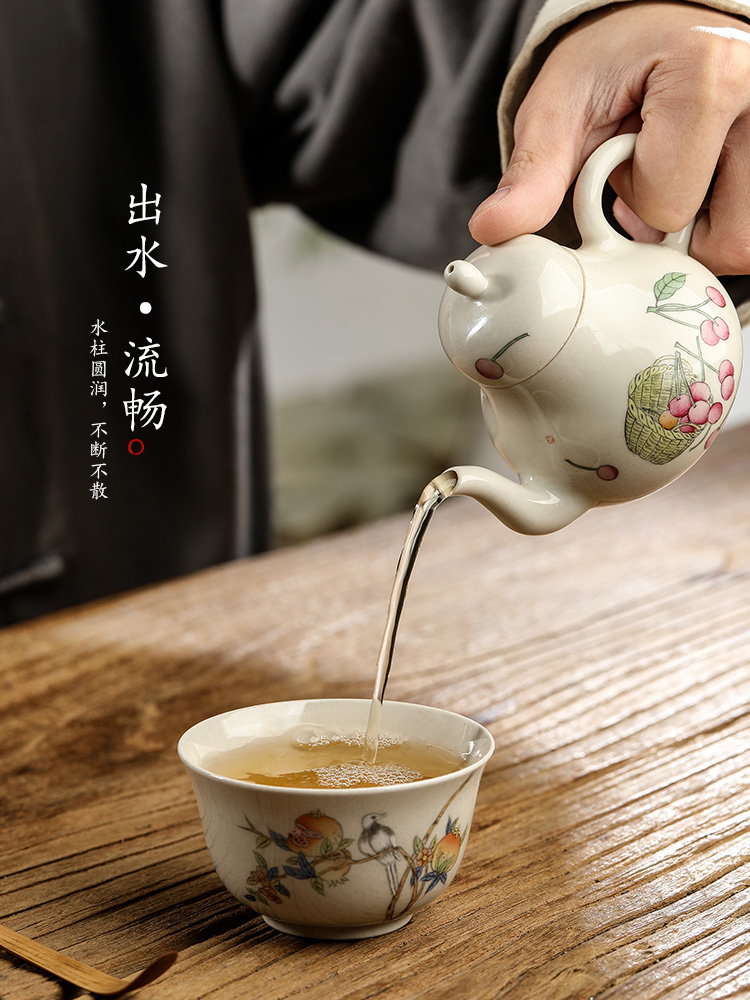 Jingdezhen pure manual teapot kongfu tea pot plant ash glaze hand - made cherry ball hole, small ceramic pot