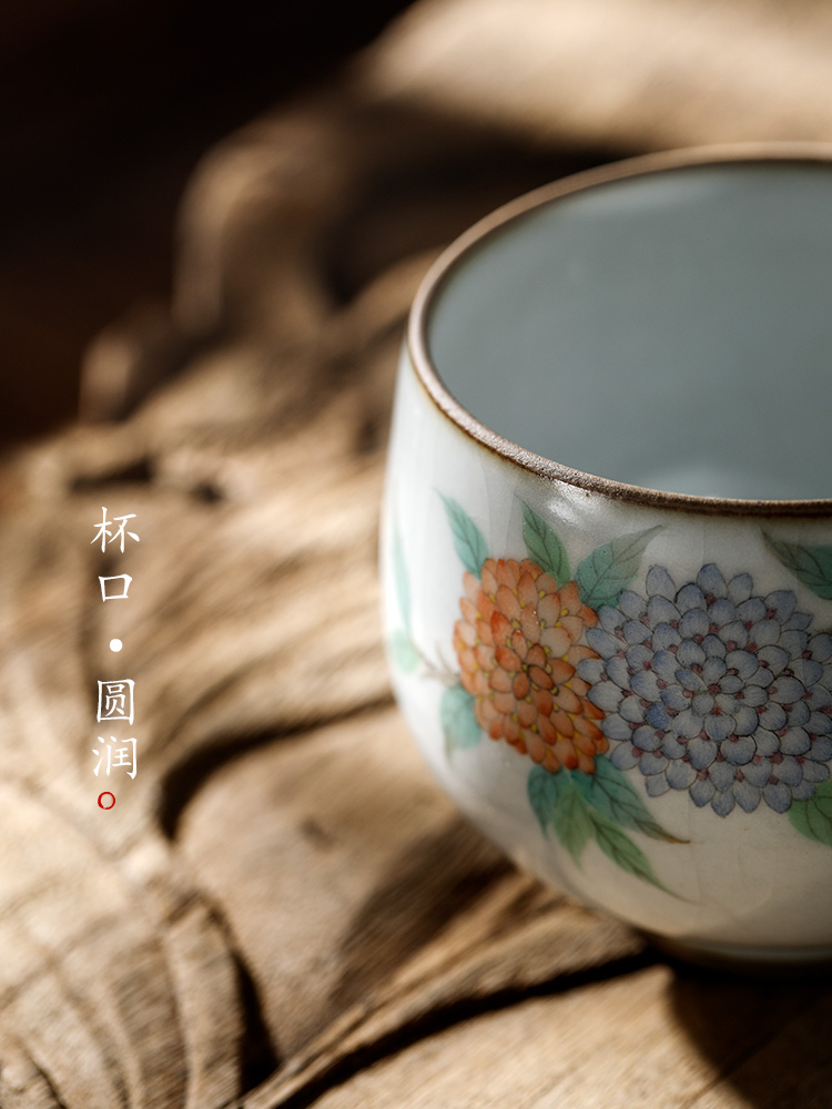 Your up master kung fu tea cup single CPU jingdezhen checking sample tea cup single ceramic hand - made hydrangeas cup