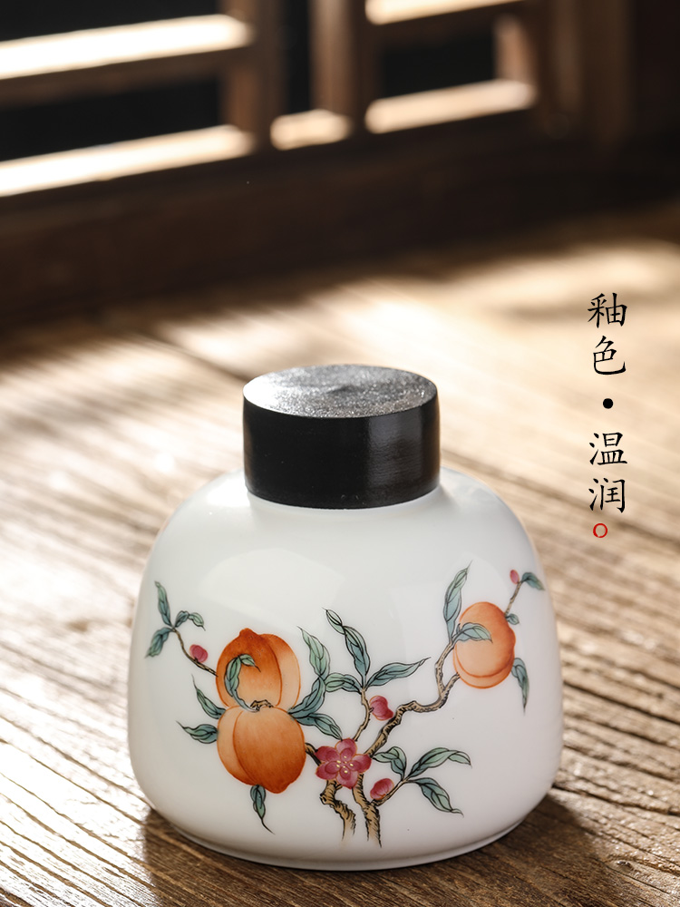 Jingdezhen pure manual white porcelain tea pot hand - made peach ceramic seal pot home tea tea storage tanks