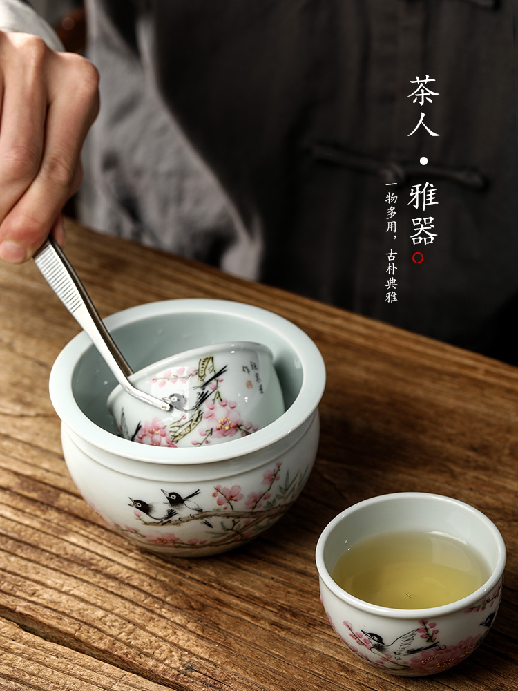 Xu, Jiaxing hand - made water points peach blossom put XiCha jingdezhen checking ceramic writing brush washer washing water jar kunfu tea accessories