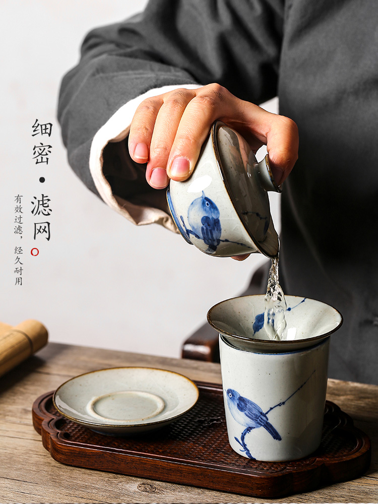 ) implement creative tea filter of jingdezhen blue and white hand - made ceramic bird net is kung fu tea tea sets accessories