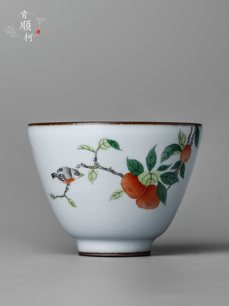 Jingdezhen pure manual ru up market metrix who cup single CPU hand - made persimmon sample tea cup only kung fu tea set, ceramic cups