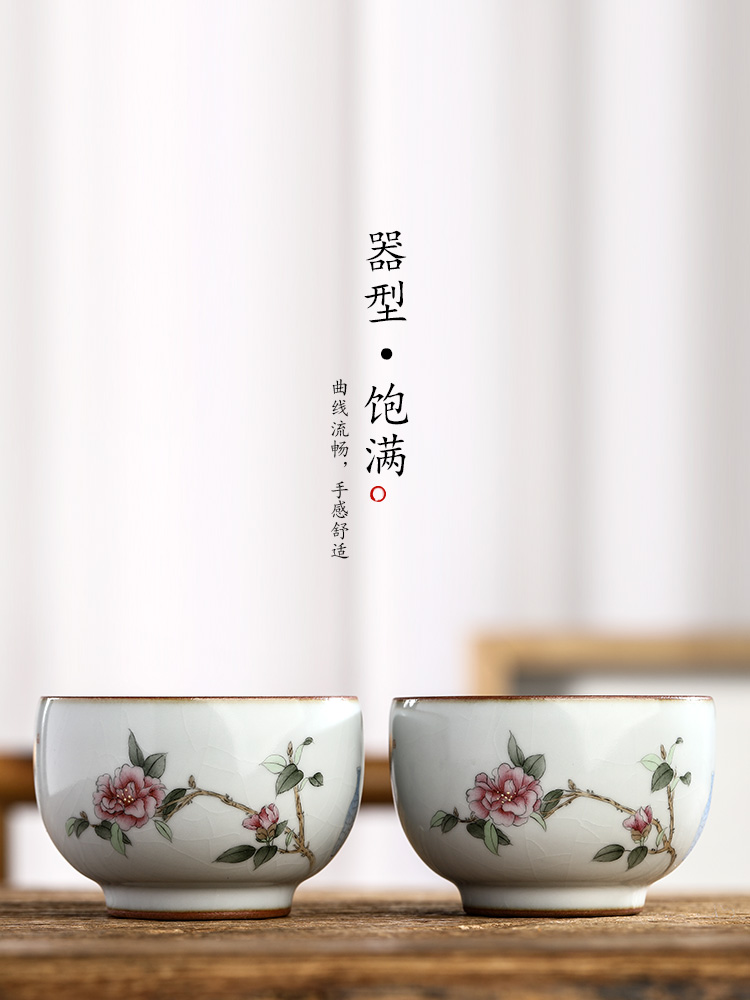 Hand draw your up teacup camellia kung fu master cup single CPU jingdezhen of pure manual sample tea cup single ceramic cups