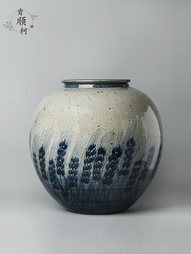 Jingdezhen blue and white caddy fixings hand - made ceramic checking clay large storage tanks seal tea pot of household utensils