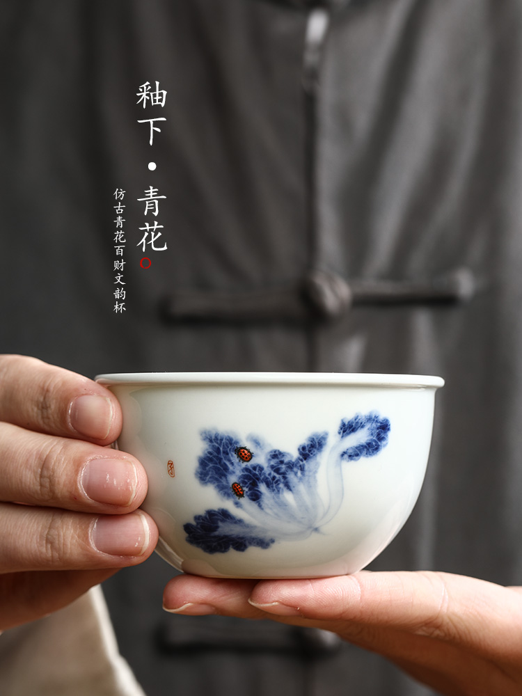 Jingdezhen porcelain teacup master cup single CPU hand - made white porcelain bowl sample tea cup single pure manual kung fu tea set