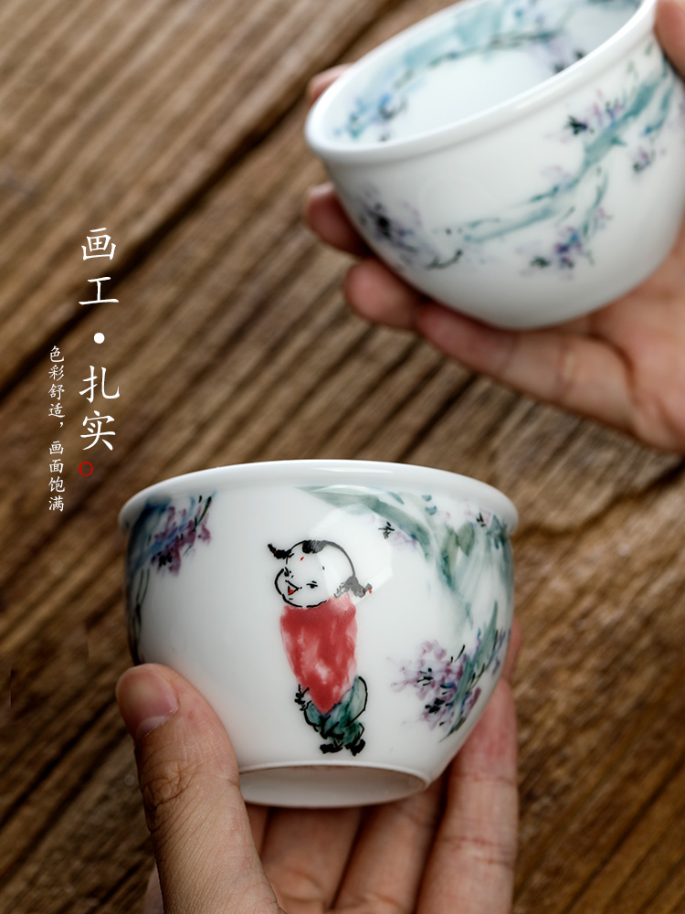 Jingdezhen checking ceramic cups white porcelain master cup single CPU kung fu tea urn sample tea cup single hand - made of the characters