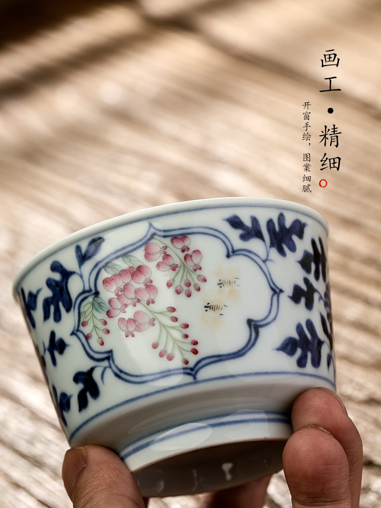 Jingdezhen porcelain masters cup a cup of pure checking ceramic kung fu tea set a single tea urn sample tea cup hand - made flowers and birds