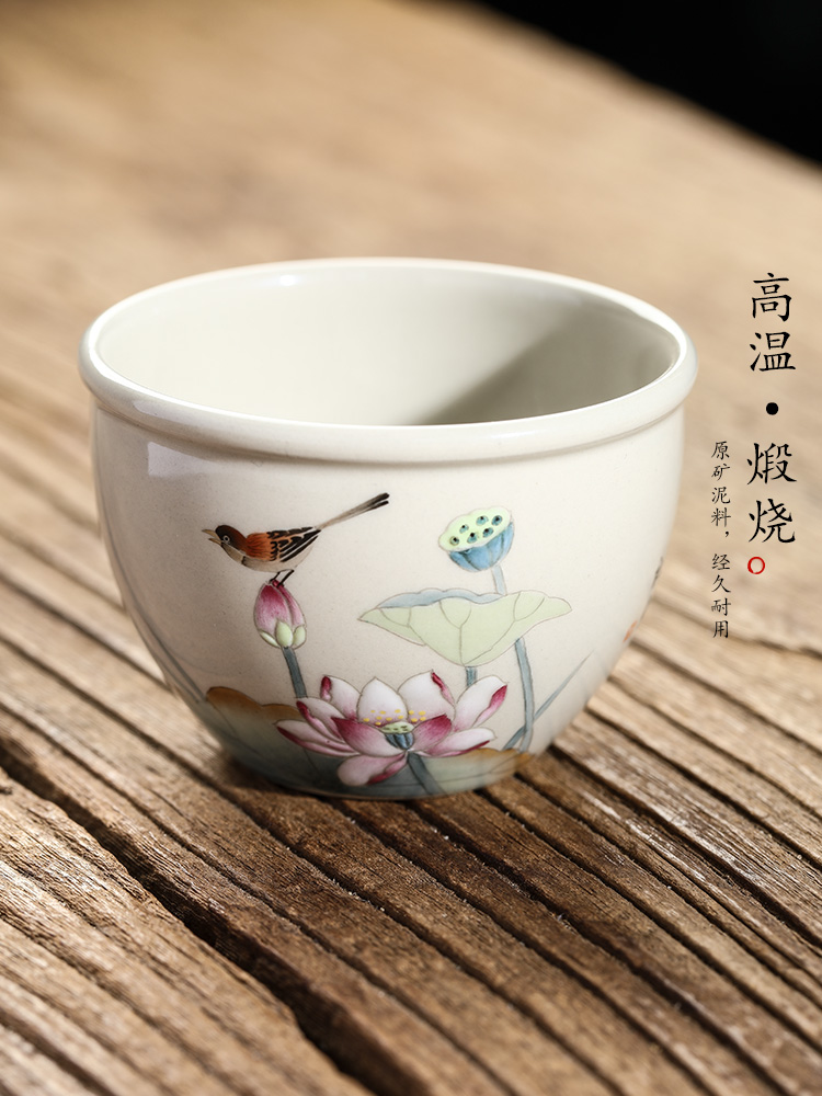 Master kung fu tea cup single CPU jingdezhen ceramic sample tea cup single plant ash glaze hand - made lotus tea urn getting out