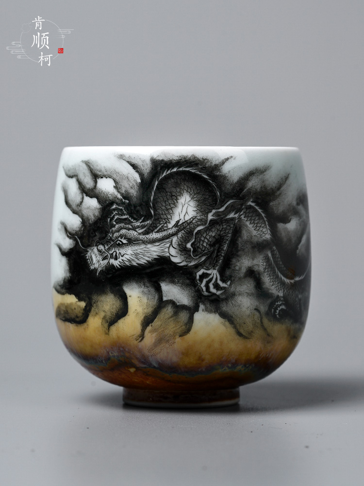 Jingdezhen ceramic cups kongfu master cup single cup pure manual high - end hand - made zodiac dragon sample tea cup