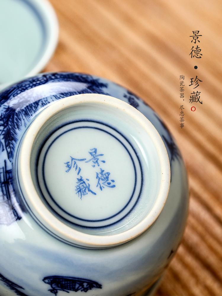 Jingdezhen blue and white master cup single cup pure manual hand - made ceramic kung fu sample tea cup landscape antique tea cups