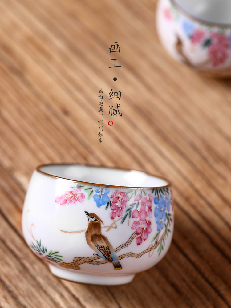 Jingdezhen hand - made ceramic tea set your up sample tea cup master cup single cup pure manual wisteria flowers and birds kung fu tea cups