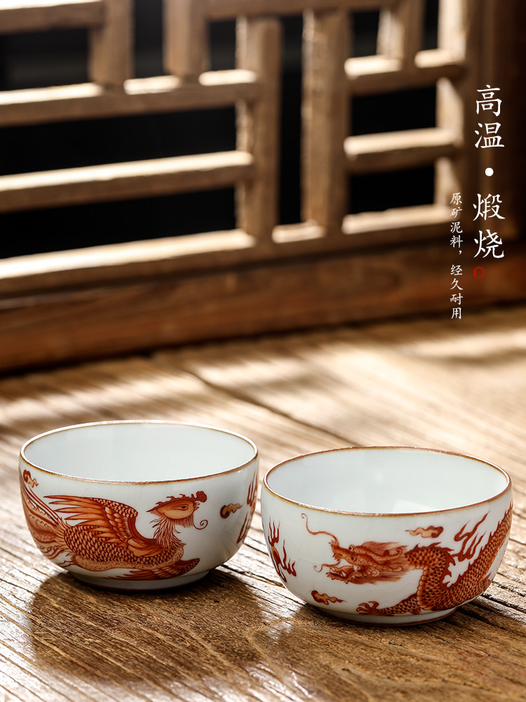 Jingdezhen pure manual ru up market metrix who cup single CPU hand - made alum red longfeng kung fu tea set sample tea cup bowl only