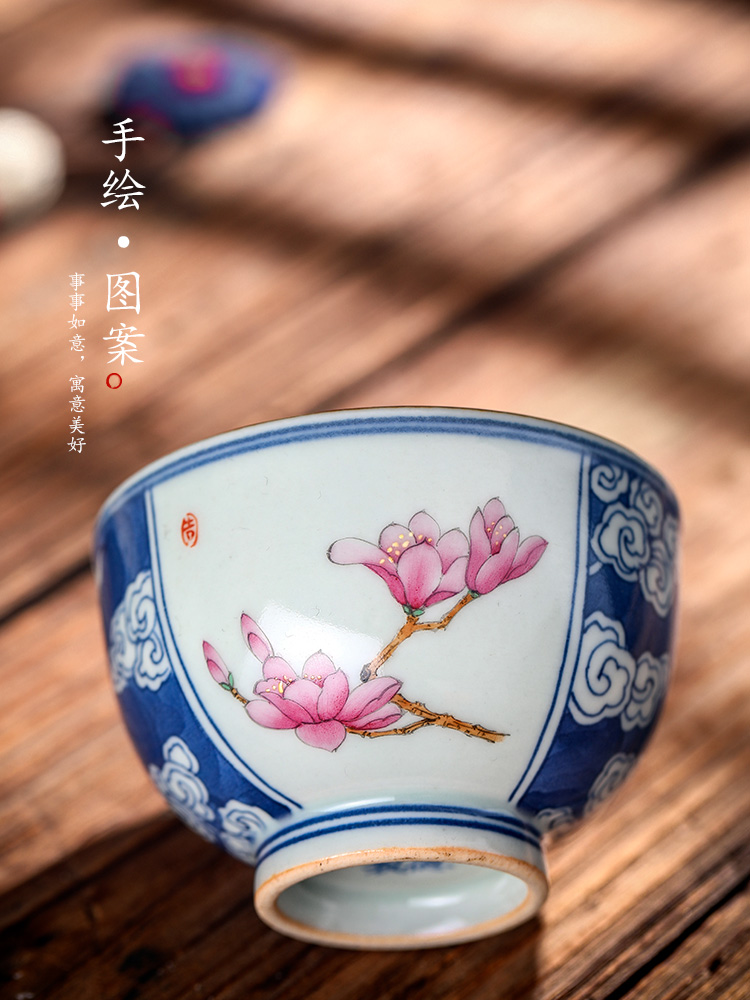 Jingdezhen blue and white color bucket hand - made teacup ceramic sample tea cup master cup of pure manual yulan household utensils single CPU