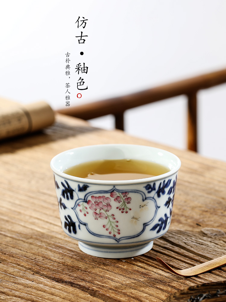 Jingdezhen porcelain masters cup a cup of pure checking ceramic kung fu tea set a single tea urn sample tea cup hand - made flowers and birds