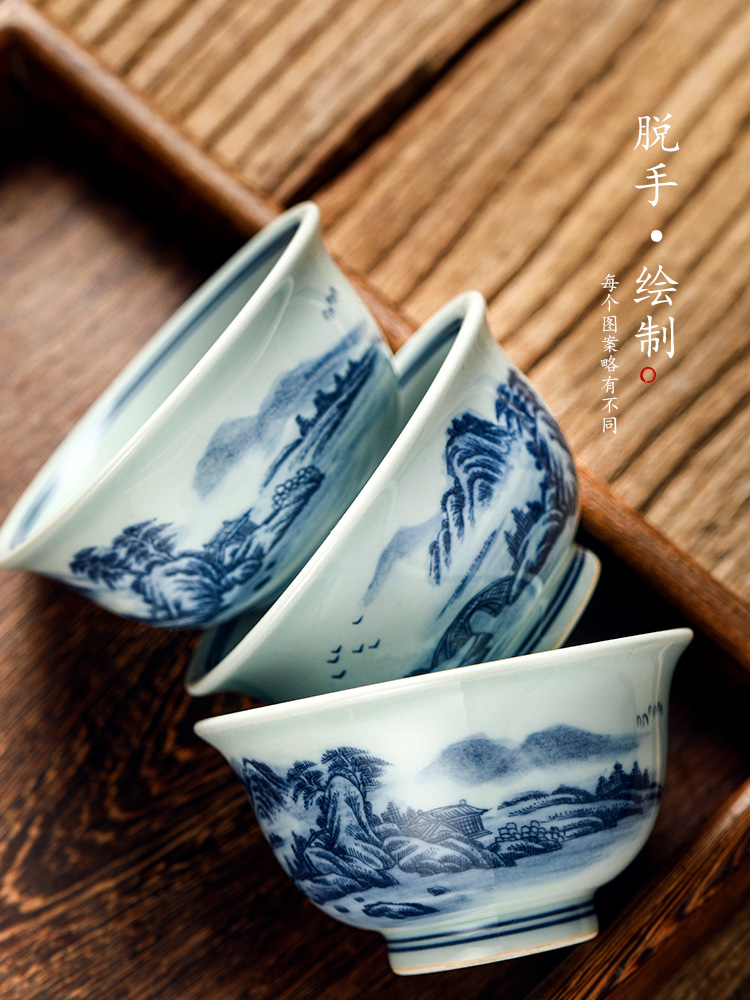 Jingdezhen porcelain masters cup single cup tea pure manual hand - made scenery pressure hand cup from the ceramic sample tea cup