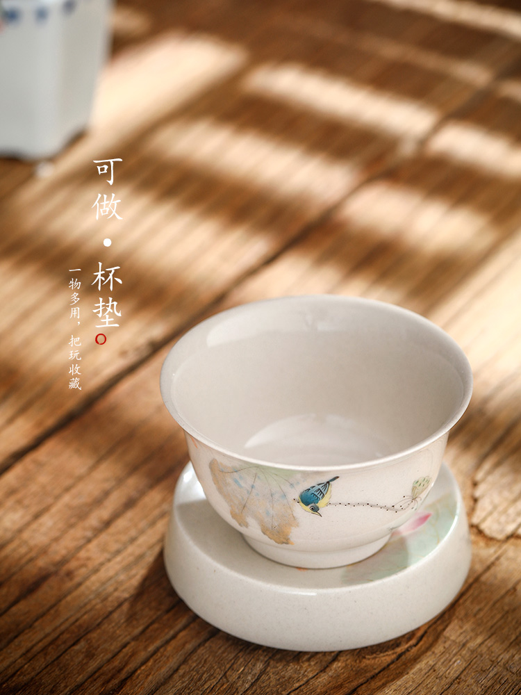 It cover rear cover supporting jingdezhen pure manual hand - made lotus plant ash glaze teacup pad kung fu tea accessories