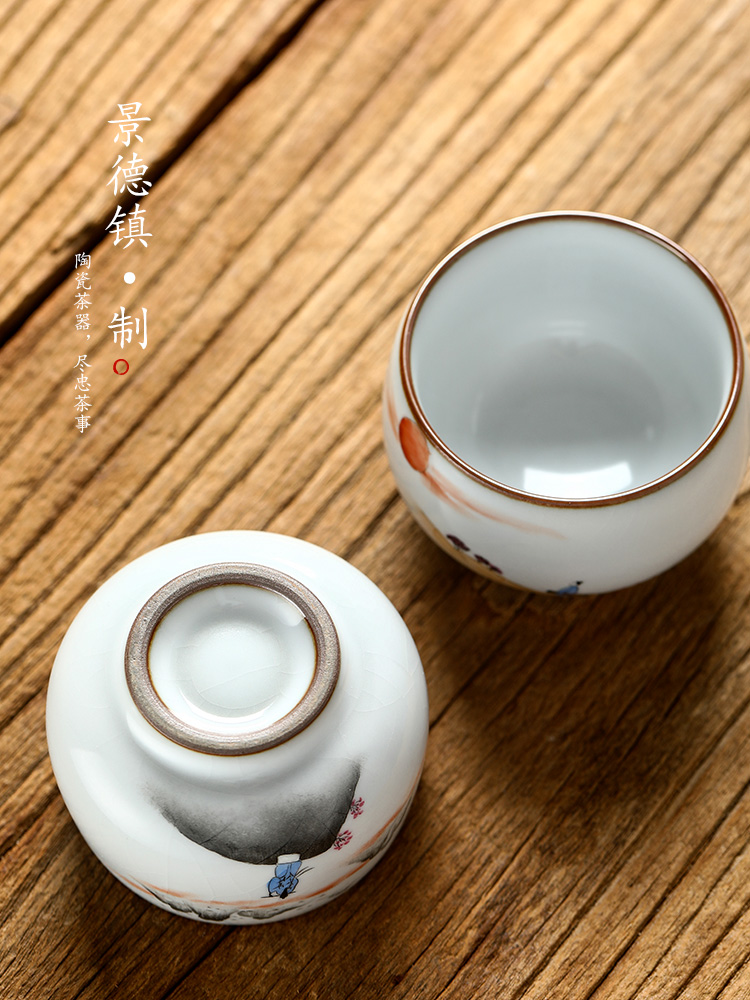 Jingdezhen tea master cup single CPU woman pure manual kunfu tea sample tea cup your up antique hand - made ceramic tea set