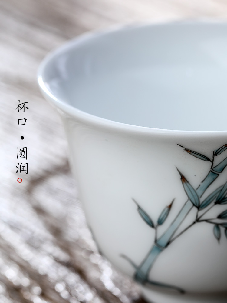 Jingdezhen hand - made sample tea cup single cup pure manual master cup only kung fu cups white porcelain tea set female flowers