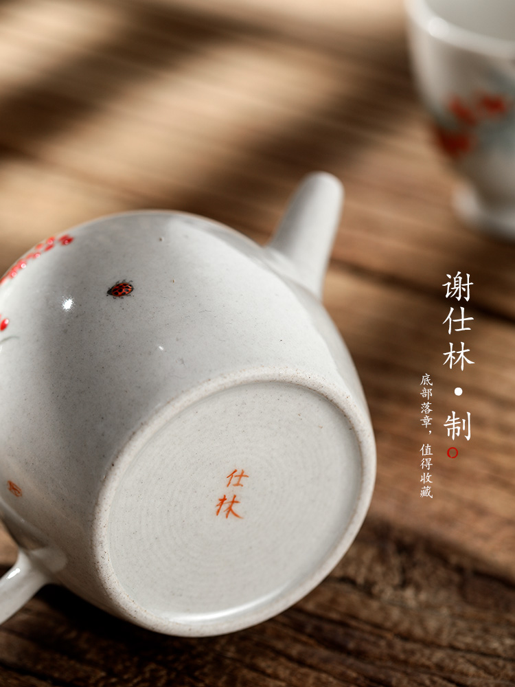 Hand - made teapot Chinese jingdezhen all Hand from the single pot of tea plant ash glaze ball hole ceramic pot of trumpet