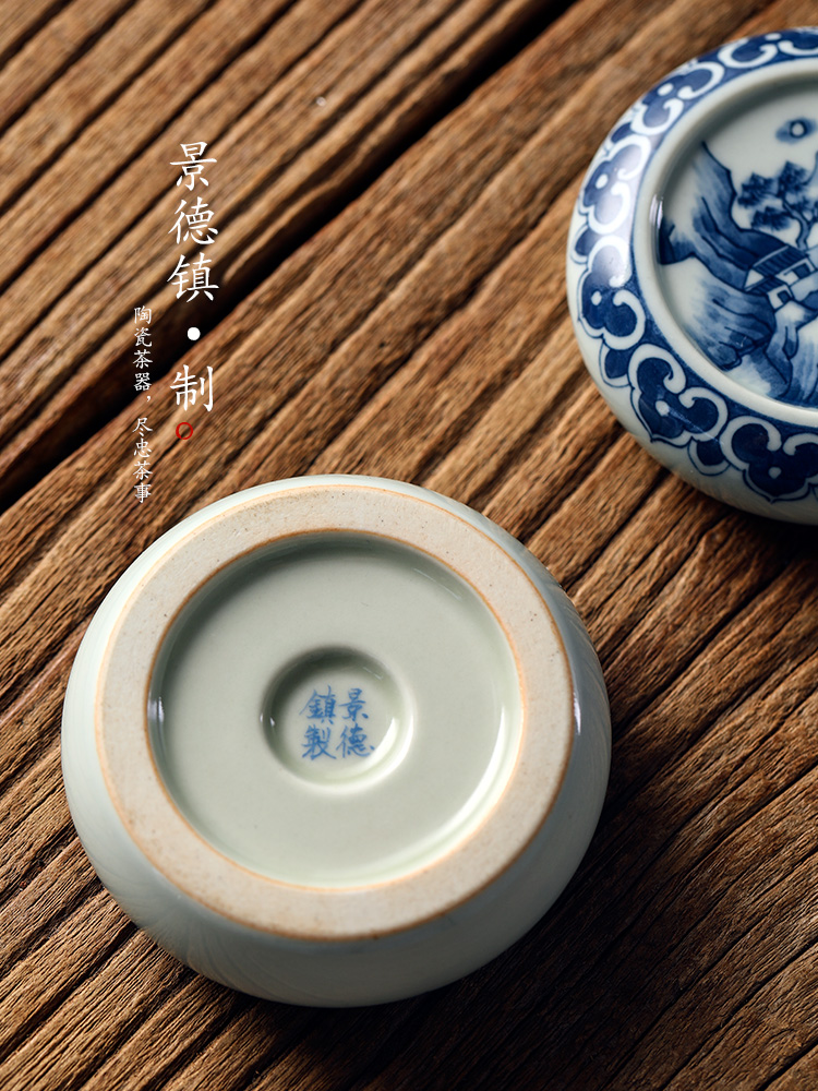 Jingdezhen it buy checking ceramic blue cover cover Japanese hand - made scenery coasters kung fu tea set