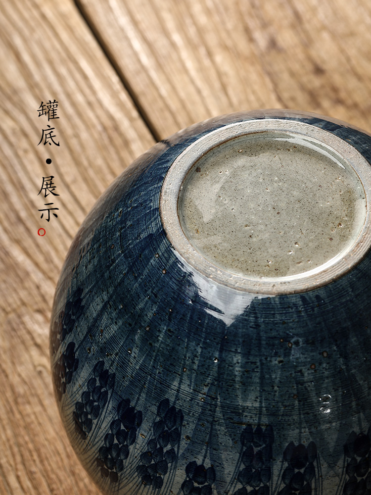 Jingdezhen blue and white caddy fixings hand - made ceramic checking clay large storage tanks seal tea pot of household utensils