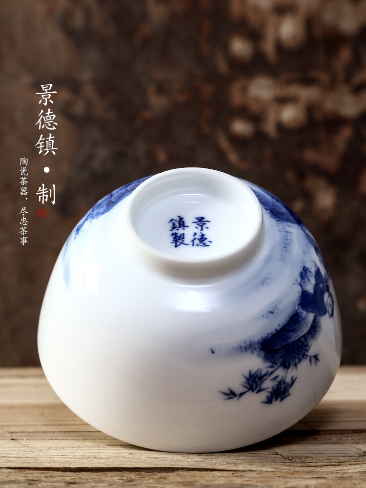 Jingdezhen blue and white master cup single cup large pure manual hand - made sample tea cup single white porcelain character kung fu tea cups