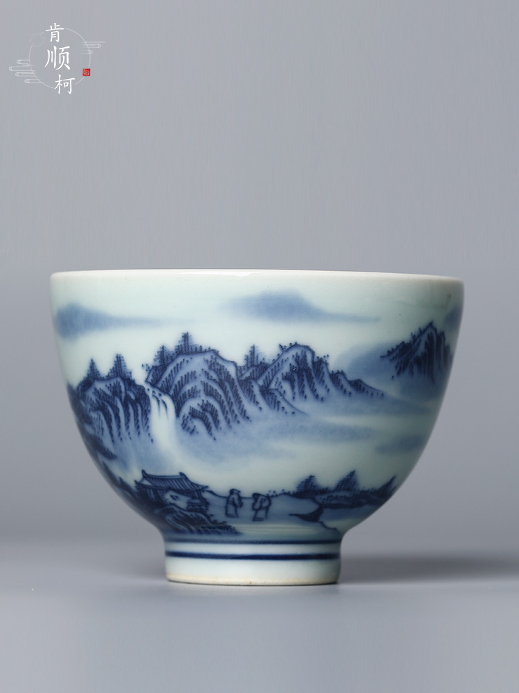 Jingdezhen blue and white master cup cup single CPU hand - made ceramic tea set checking sample tea cup landscape from the lamp