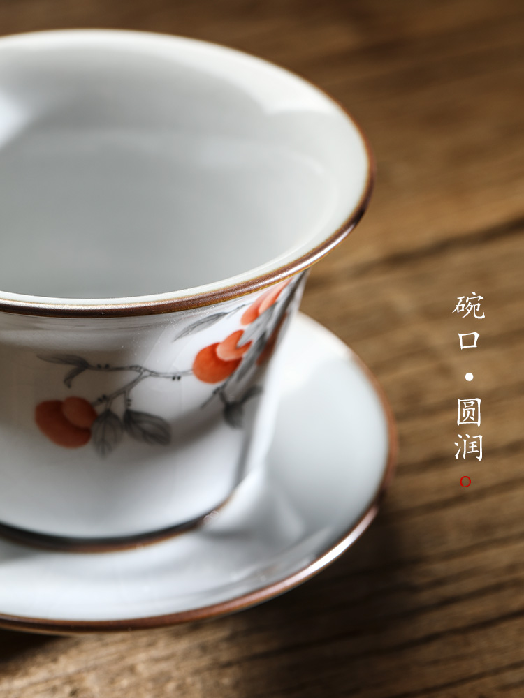 Pure manual your up was three to make tea tureen tea art jingdezhen hand - made persimmon ruyi hot kung fu tea bowls