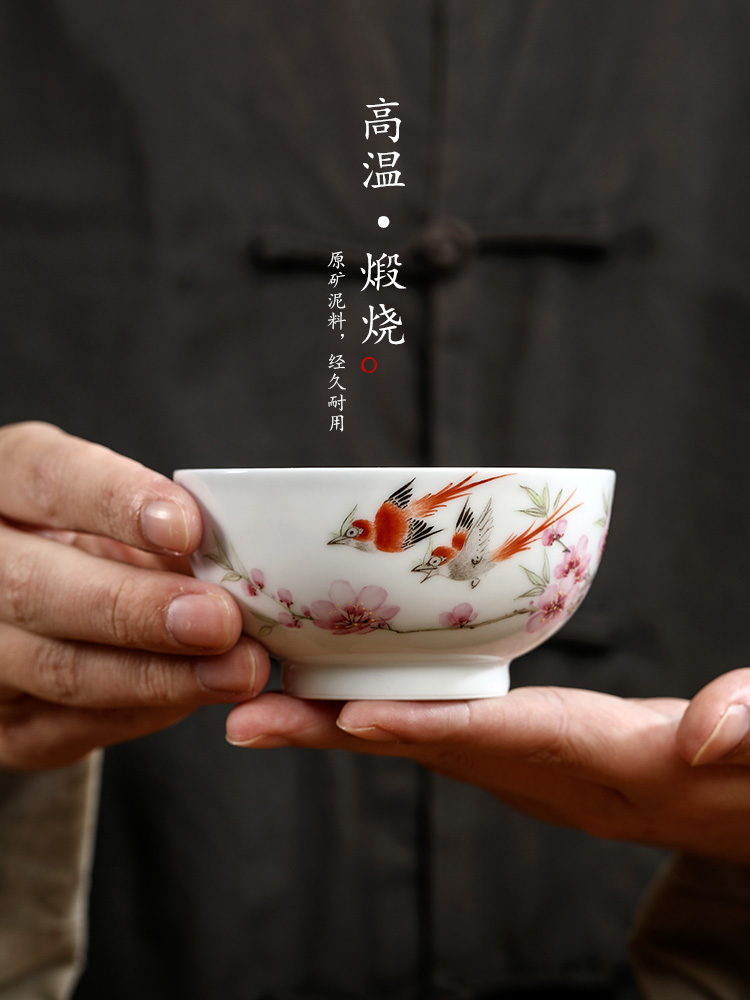 Pure manual water points peach blossom put blue and white kung fu master cup single CPU jingdezhen hand - made sample tea cup single tea cups