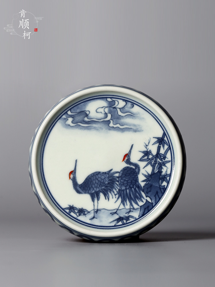 Jingdezhen blue and white cranes ceramics are it buy antique hand - made cover cover pad kung fu tea accessories tea taking with zero