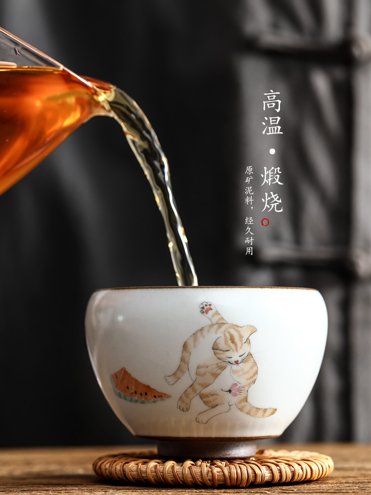 Your up hand - made master kung fu tea cup pure manual jingdezhen ceramic sample tea cup cup single CPU single cats tea sets