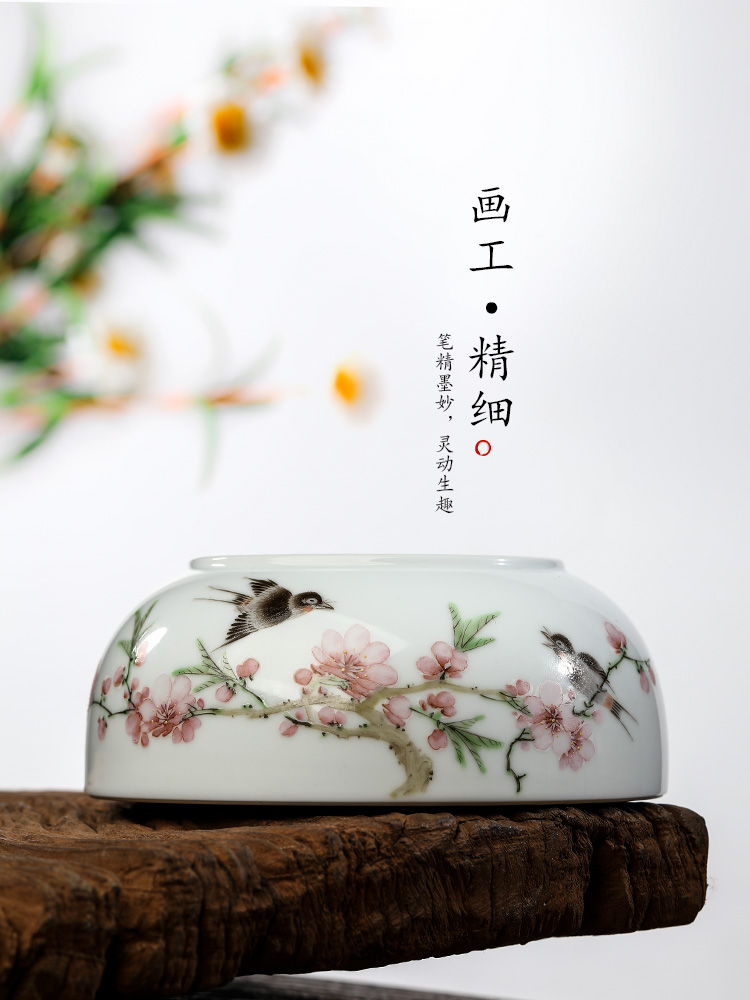 Jingdezhen pure manual hand some peach blossom put tea water wash water building ceramic water home writing brush washer water jar tea machine accessories