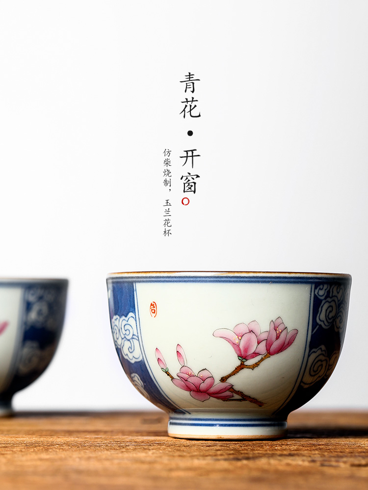 Jingdezhen blue and white color bucket hand - made teacup ceramic sample tea cup master cup of pure manual yulan household utensils single CPU