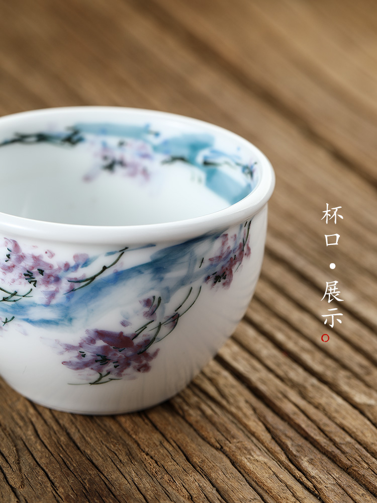 Jingdezhen checking ceramic cups white porcelain master cup single CPU kung fu tea urn sample tea cup single hand - made of the characters