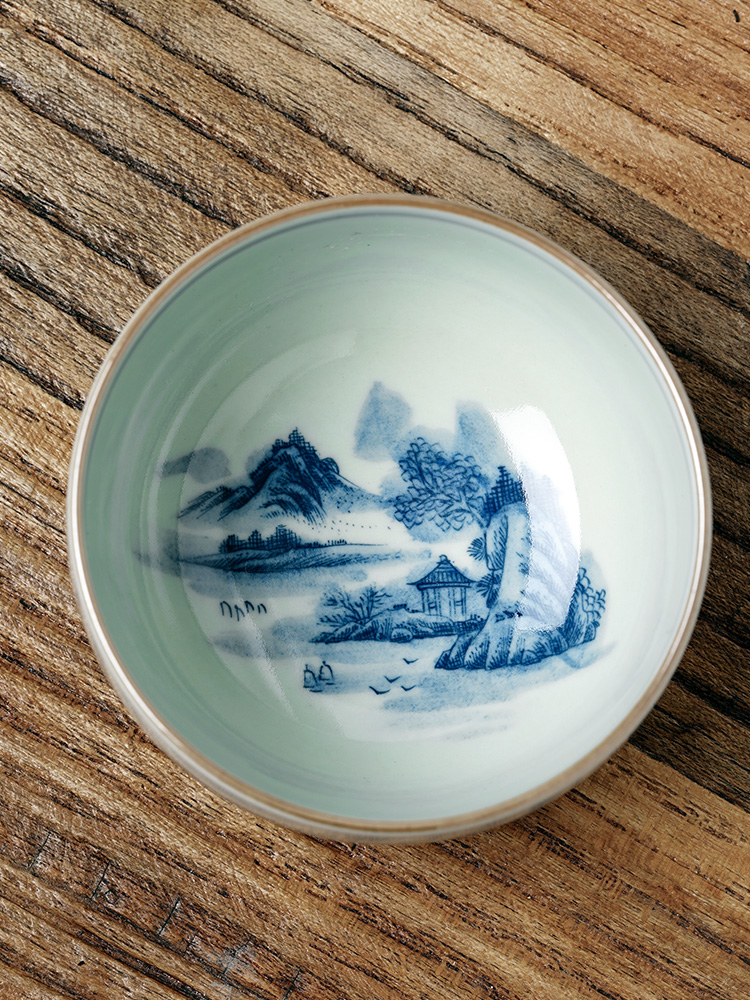 Jingdezhen blue and white master cup of pure manual hand - made ceramic sample tea cup single cup large landscape kung fu tea cups