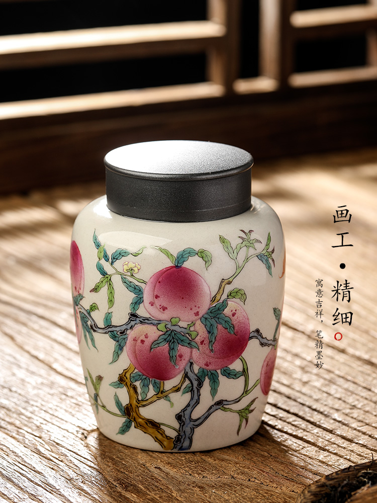 Jingdezhen plant ash glaze caddy fixings checking ceramic hand - made nine peach seal pot tea tea storage tanks