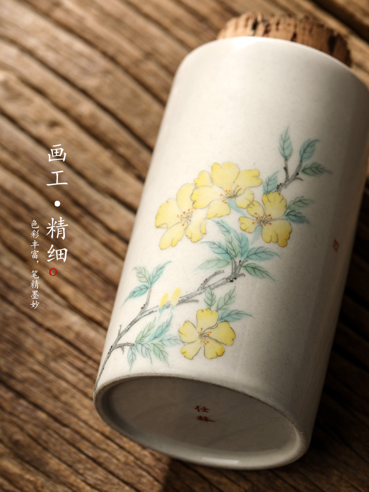 Jingdezhen hand - made painting of flowers and tea pot plant ash glaze pure manual pu - erh tea storage tanks seal pot kunfu tea