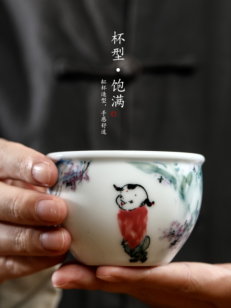 Jingdezhen checking ceramic cups white porcelain master cup single CPU kung fu tea urn sample tea cup single hand - made of the characters