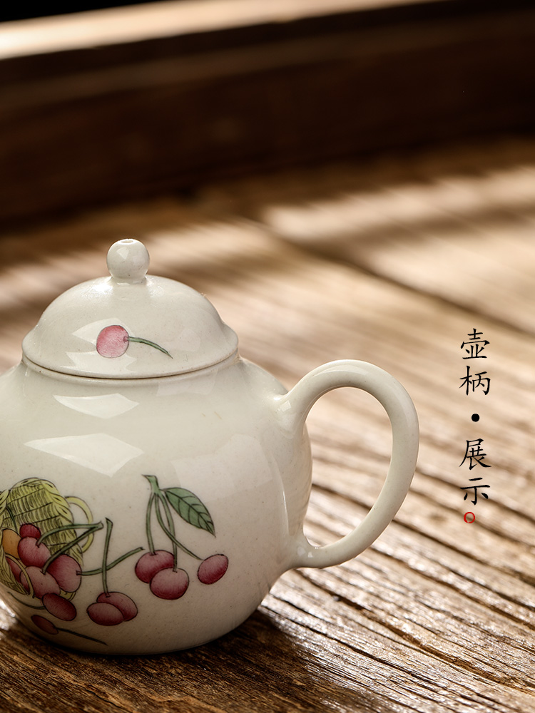 Plant ash glaze teapot single jingdezhen pure manual hand - made ceramic pot cherry kung fu tea pot of single pot trumpet