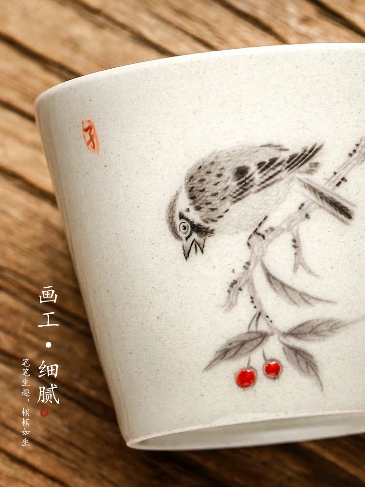 Jingdezhen master cup checking ceramic sample tea cup single CPU hand - made plant ash glaze fruit bird kung fu tea cups