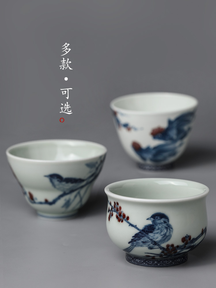 Lin Yuehong jingdezhen blue and white youligong hand - made master cup single cup pure manual kung fu tea cups ceramic sample tea cup