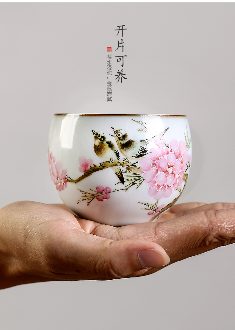 Jingdezhen your up kung fu tea master hand draw water in a peach blossom put pure manual single CPU ceramic sample tea cup tea sets