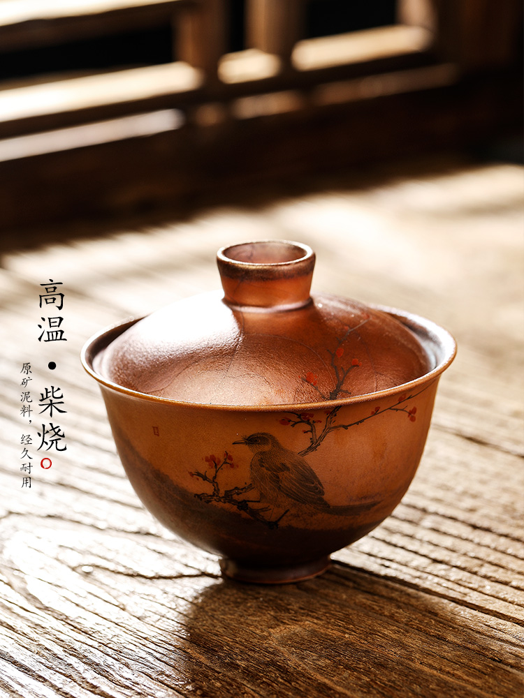 Pure manual firewood kunfu tea tureen tea cups jingdezhen hand - made ceramic painting of flowers and not hot tea bowl tea bowl