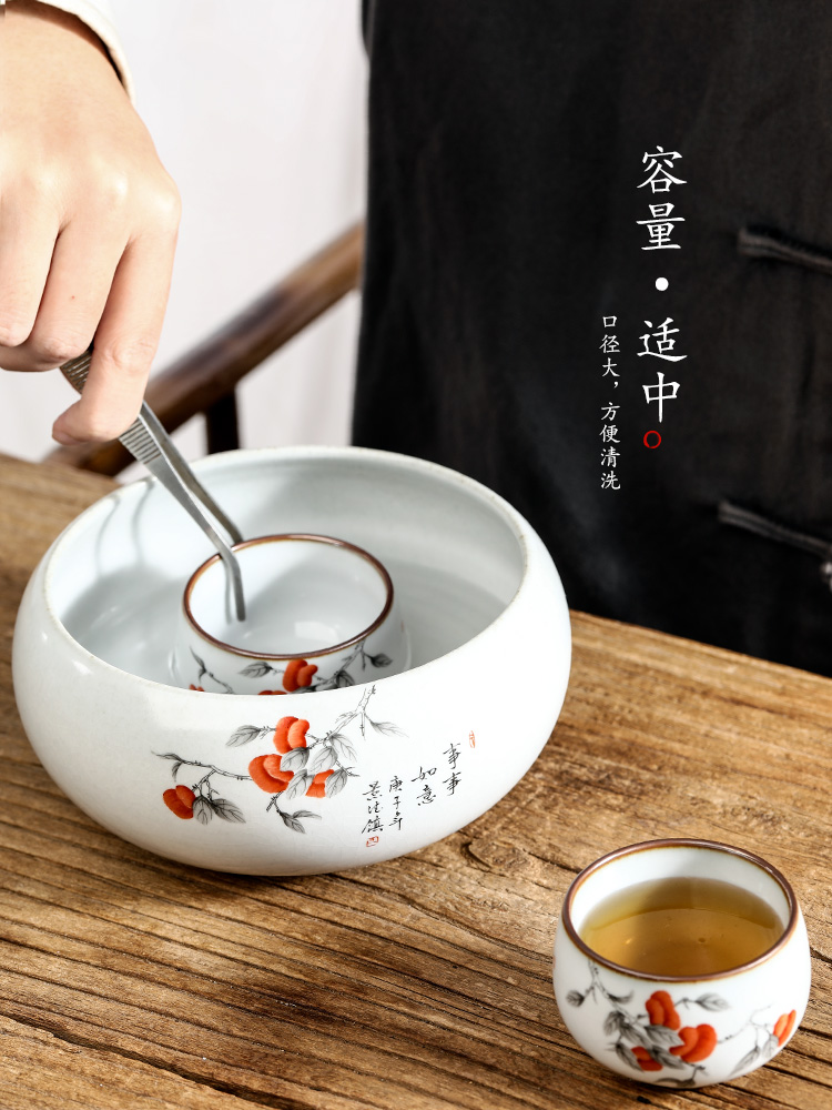 Pure hand wash your up jingdezhen large tea wash to pen barrels of hand - made of persimmon tea slicing water jar cylinder accessories