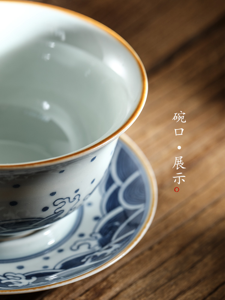 Jingdezhen blue and white only three tureen tea cups large hot kunfu tea tea bowl of checking ceramic tea set