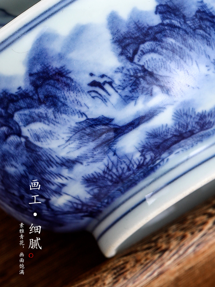 Jingdezhen blue and white master cup single cup pure manual hand - made ceramic kung fu sample tea cup landscape antique tea cups