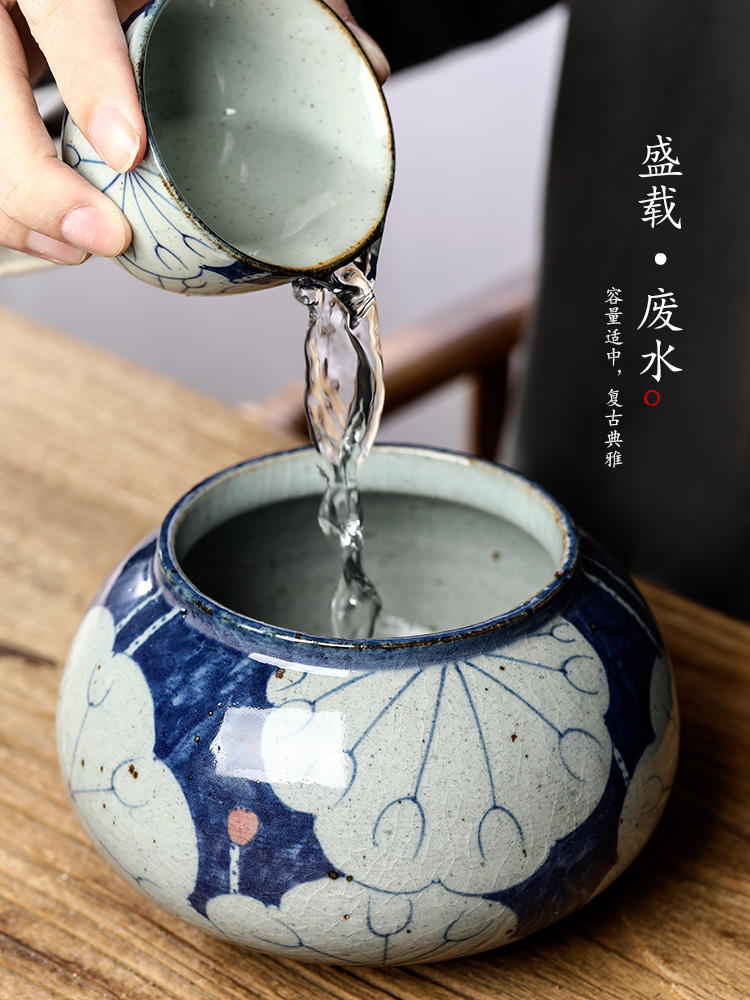 Pure manual jingdezhen blue and white wash hand made lotus tea wash water jar home writing brush washer ceramic accessories kung fu tea