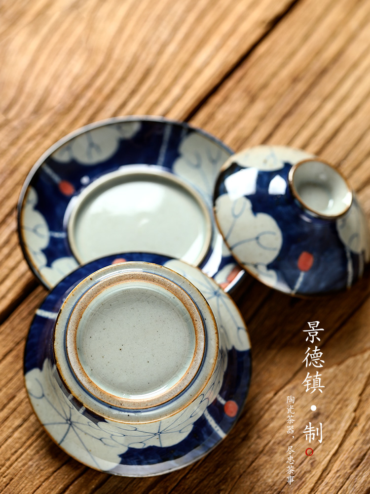 Jingdezhen blue and white tureen tea is a single cup tea large hot upset kunfu tea hand - made lotus tea