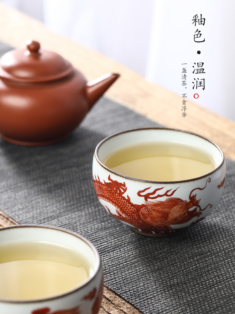 Jingdezhen ru up market metrix who cup a cup of pure checking ceramic sample tea cup hand - made zodiac longfeng kung fu tea cup