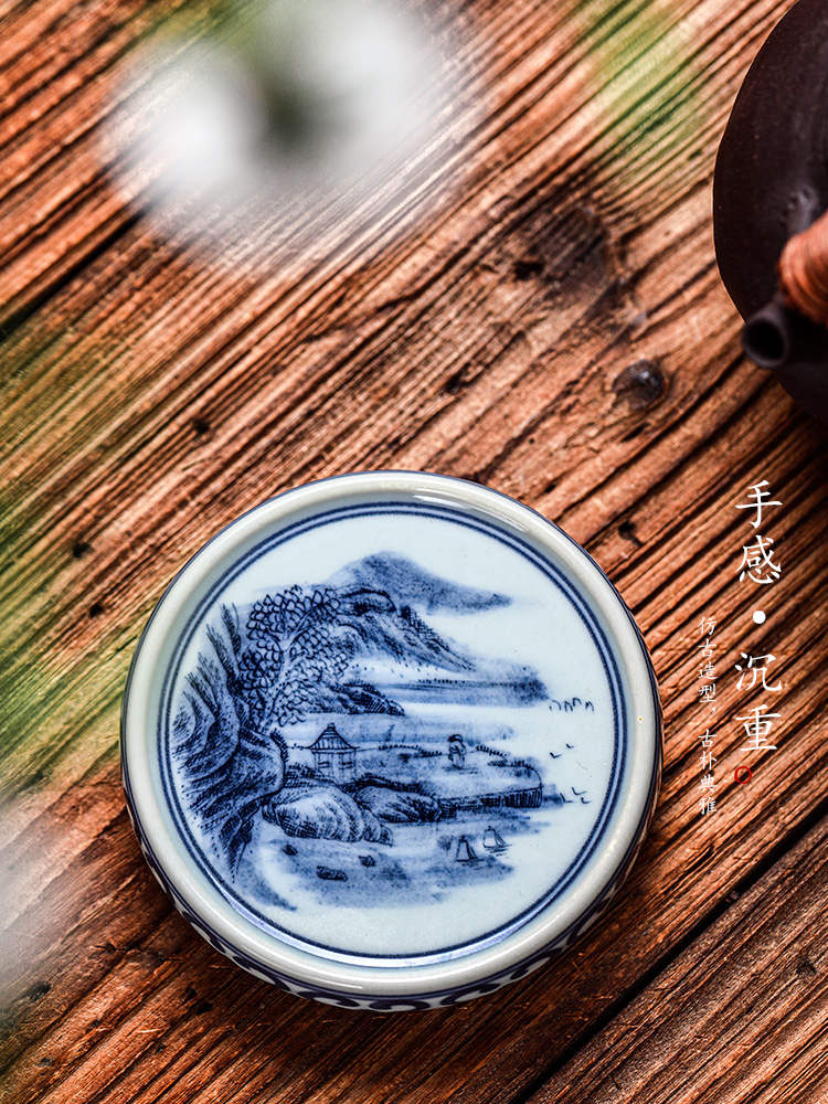 Jingdezhen it buy blue cover cover supporting pure manual landscape coasters Japanese ceramic kung fu tea set with parts